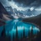 Exploring Moraine Lake, A Breathtaking Jewel Nestled in the Alberta Rockies. Generative ai