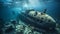 Exploring the sunken industrial ship, a wreck diving adventure below generated by AI