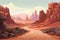 Exploring the Wild West: Cartoon Desert Road in Red Canyon, Generative AI