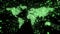 Explosion of binary data around green world map illustrated as digital circuitry