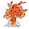 Explosion. Cartoon dynamite or bomb explosion, fire. Boom clouds and smoke element. Dangerous explosive detonation, Atomic bomb