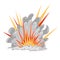 Explosion. Cartoon dynamite or bomb explosion, fire. Boom clouds and smoke element. Dangerous explosive detonation, Atomic bomb