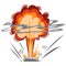 Explosion. Cartoon dynamite or bomb explosion, fire. Boom clouds and smoke element. Dangerous explosive detonation, Atomic bomb