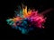 Explosion of colored powder against a black background