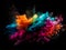 Explosion of colored powder against a black background