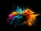 Explosion of colored powder against a black background