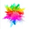 Explosion of colored powder on white background