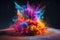 Explosion of colorful powders