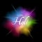 Explosion of colors. Multicolor spray. Banner with white text for Happy Holi. Holiday of colors. Colorful dust. Vector