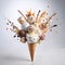 Explosion of delicious ice cream on white background. Generated AI