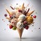Explosion of delicious ice cream on white background. Generated AI