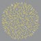 Explosion effect of random radial yellow lines. Illuminating and Ultimate gray. Floral abstract circular pattern.