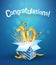 Explosion in the gift box flies the golden numbers. Ten years anniversary on blue background. Template tenth birthday celebration