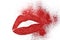 Explosion high intense red pigment glitter shiny glossy lip woman fading on white background