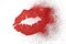 Explosion high intense red pigment glitter shiny glossy lip woman fading on white background