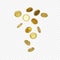 Explosion of realistic gold coin on transparent background.Cash treasure concept. Jackpot or casino poker win element. Falling or