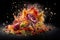 Explosion of taste, food explodes and scatters, cooking concept, AI Generated