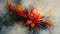 Explosive abstract floral painting with bold red and orange tones.
