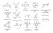 Explosive compounds, skeletal formulae (set). Including nitroglycerin, RDX, HMX, TATB, MEKP, TNT, PETN, ammonium nitrate, lead