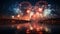 Explosive fireworks display illuminated by vibrant colors in the night sky
