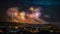 Explosive fireworks illuminate city skyline in vibrant celebration of Fourth of July generated by AI