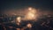 Explosive fireworks illuminate city skyline in vibrant celebration of life generated by AI