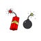 Explosives icons. Vector. Weapons of terrorists. Cartoon style. Bomb and dynamite