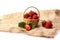 Exposition of fresh organic strawberry in the basket on white background, healthy food, perfect fruit for desert,