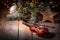 Exposition of violin and background with Christmas tree with light, very beautiful composition, the best day in the year.