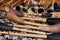 Exposure of sardinian woodwind instruments, handmade from expert artisan