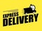 Express delivery concept icon. Mini ven with stopwatch icon on yellow background