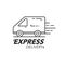 Express delivery icon concept. Van service, order, worldwide shipping.