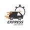 Express delivery icon concept. Van with stop watch icon