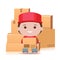 Express delivery postman. 3d box. flat courier white background