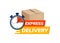 Express delivery service logo. Fast time delivery order with stopwatch. Quick shipping delivery icon