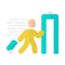 Express entry flat design long shadow yellow color icon. Passenger passing x-ray check at airport. Security check. Body