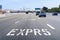 Express Lane marking on the freeway; San Francisco Bay Area, California; Express lanes help manage lane capacity by allowing