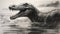 Expressionism Sketch Of Loch Ness Monster In Graphite Drawing