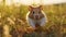 Expressive Body Language: A Cute And Colorful Hamster Running At Sunset