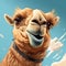 Expressive Camel Art: Realistic Blue Skies And Cartoonish Designs