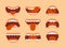 Expressive cartoon human mouth with tongue and teeth. Vector set for making character faces