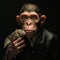 Expressive Chimp Holding Fish: Contemporary Realist Portrait Photography