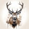 Expressive Deer Head Watercolor Painting On White Background