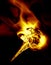 Expressive explosion of curly red hot golden smoke in dark. Burning lava or dynamic plasma rushing emotionally or falling.