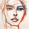 Expressive Faces: Sketch Portrait Of Jennifer With Orange And Blue Line Illustration