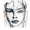 Expressive Fashion Illustration: Barbara\\\'s Face In Indigo And Black