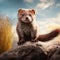 Expressive Ferret: A Realistic Rendering Of A Ferret In A Grassy Field