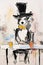 Expressive Figurative Abstraction: A Lively Tableau Of A Dog With Top Hat And Tea Mug