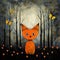 Expressive Figurative Paintings Of An Orange Fox In A Misty Forest