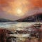 Expressive Landscape: Boat In Sunset - Large Canvas Painting